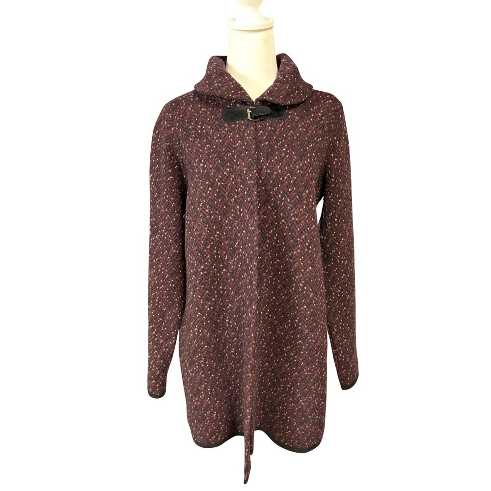 A. IDA Womens Large Purple Wool Blend Cardigan Cowl Neck Buckle Made in Italy‎